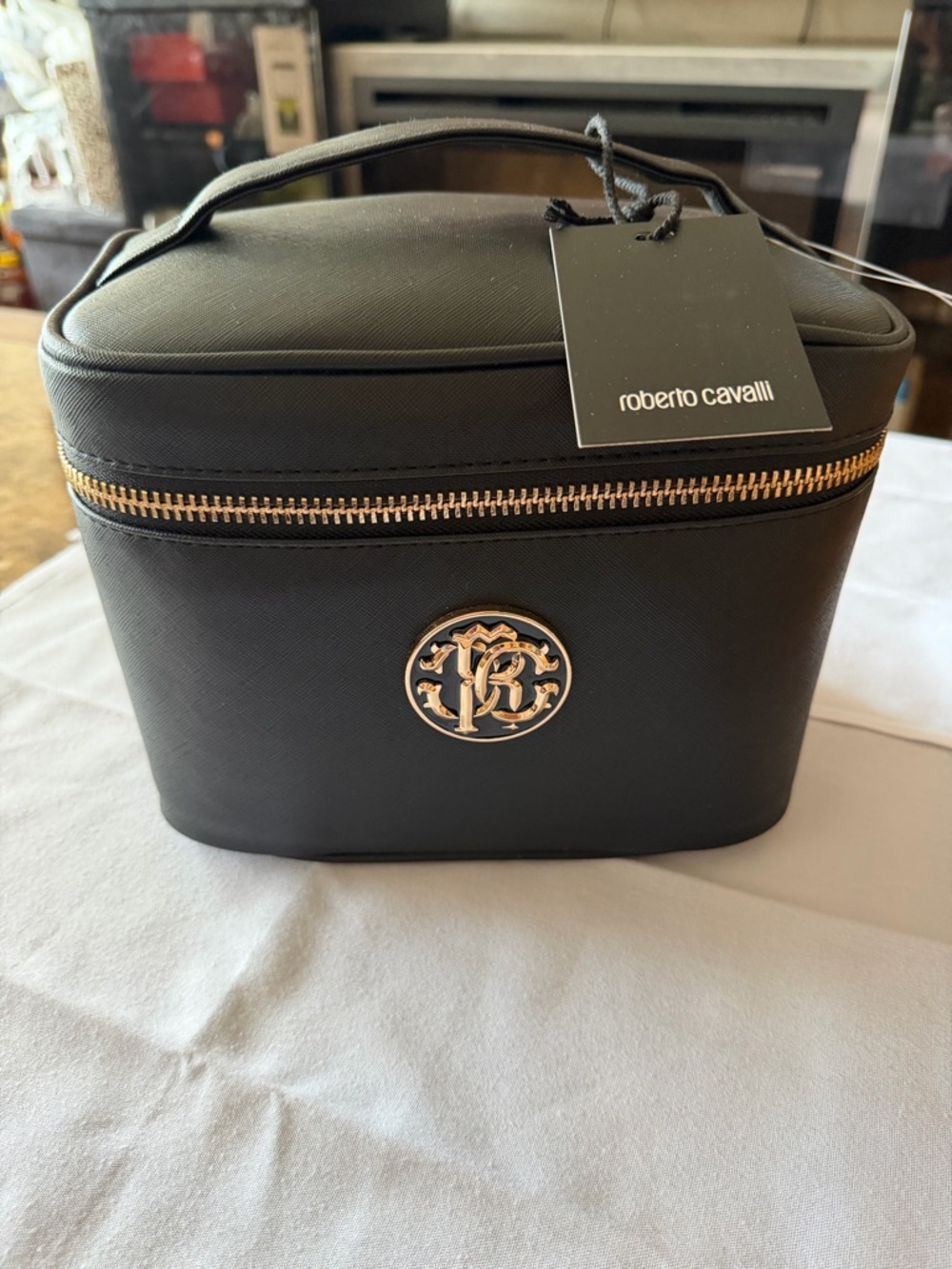 Roberto Cavalli Black Vanity Case with Gold Emblem